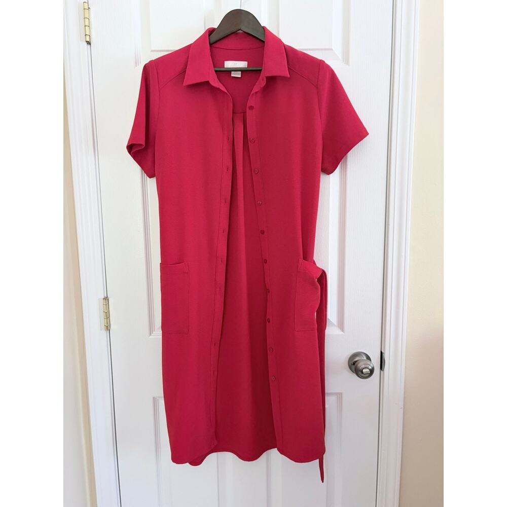 Rachel Pally Red Button Front Shirt Dress Tie Waist Pockets Size L NWOT